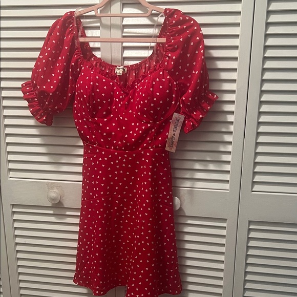 Inspired Hearts Dresses & Skirts - #1646** Red Heart White Print Puff-Sleeve Dress - Inspired Hearts